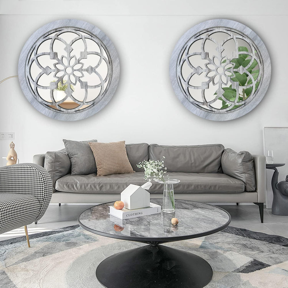 Wocred 2 PCS 20 inch Round Rustic Wall Mirror,Gorgeous Farmhouse Accent Mirro...