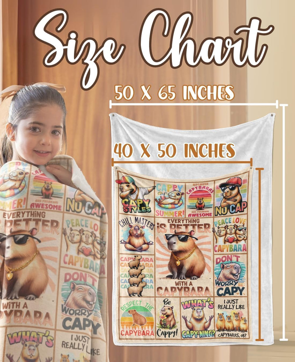 Capybara Blanket Gifts for Women Men Kids Boys Girls, Funny Gifts for Capybara Lovers on Thanksgiving, Christmas, Birthday-40 x 50"