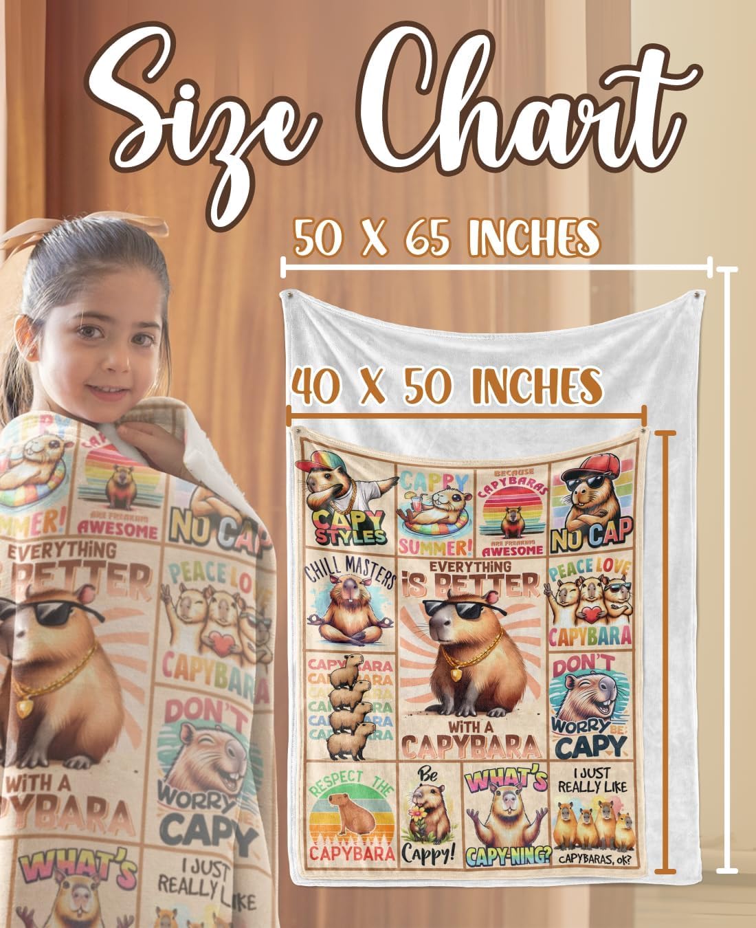 Capybara Blanket Gifts for Women Men Kids Boys Girls, Funny Gifts for Capybara Lovers on Thanksgiving, Christmas, Birthday-40 x 50"