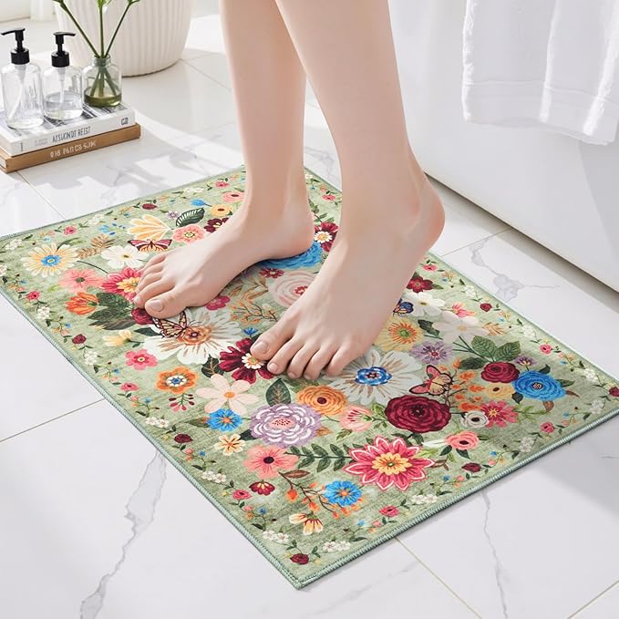 Area rugs 24x17 Inch Home Decor Entry Rug Green, Small Door Mat Bath Mats by WelcometoBabovid