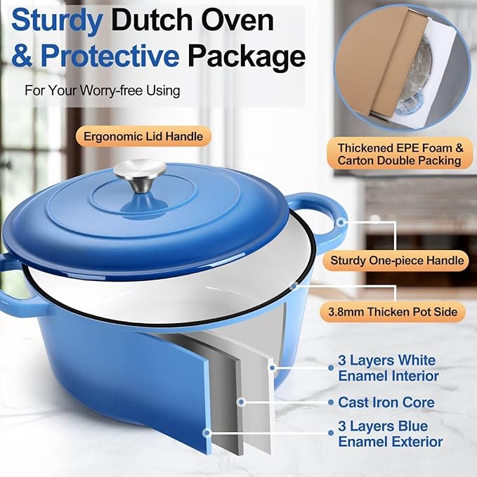 P&P CHEF 6QT Enameled Dutch Oven, Cast Iron Dutch Oven Pot - Image 3