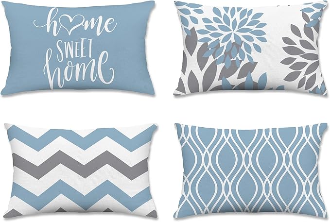 Hexagram Geometric Aqua Blue Pillow Covers 12x20 Set of 4, Decorative Outdoor by Hexagram