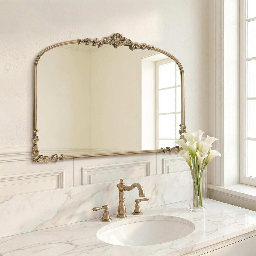 Large Gold Arched Mirror: 40"x30" Matt Gold Vintage Wall Mirror