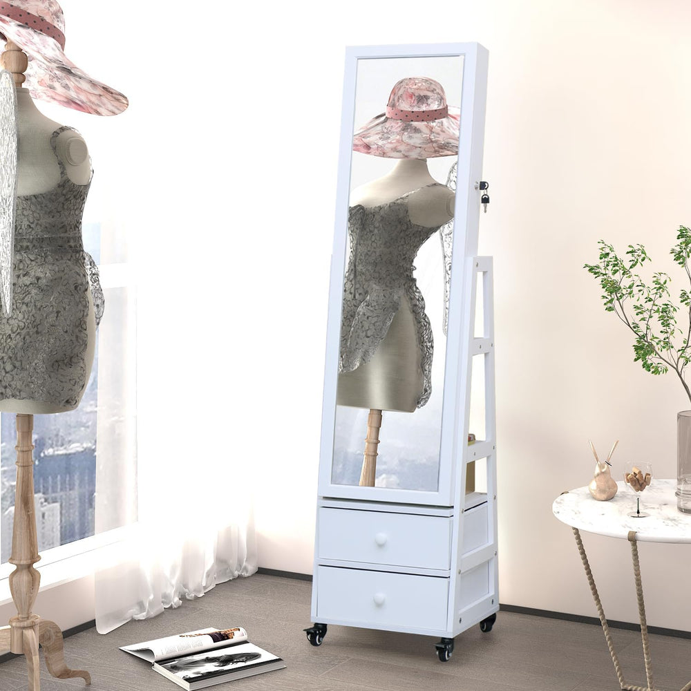 Jewelry Cabinet Standing Mirror with Drawers Jewelry Armoire Organizer | Full...