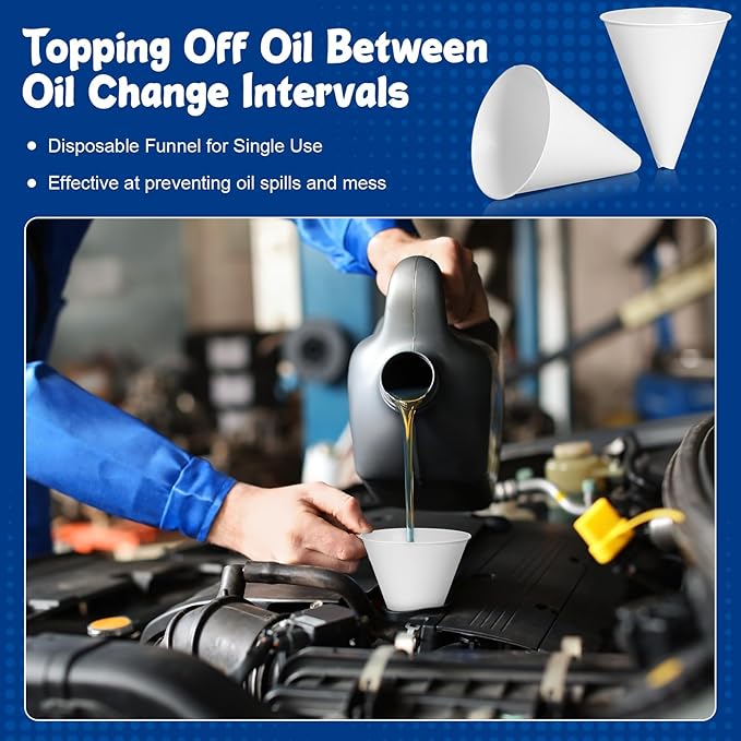 SiliFine 25 Pcs Paper Funnels for Motor Oil 6 oz Disposable Engine Oil Funnel - Image 4
