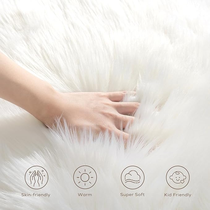 Ashler Faux Fur Rug, Fluffy White Small Sheepskin Rug, Ultra Soft 2x3 Ft Mat - Image 6