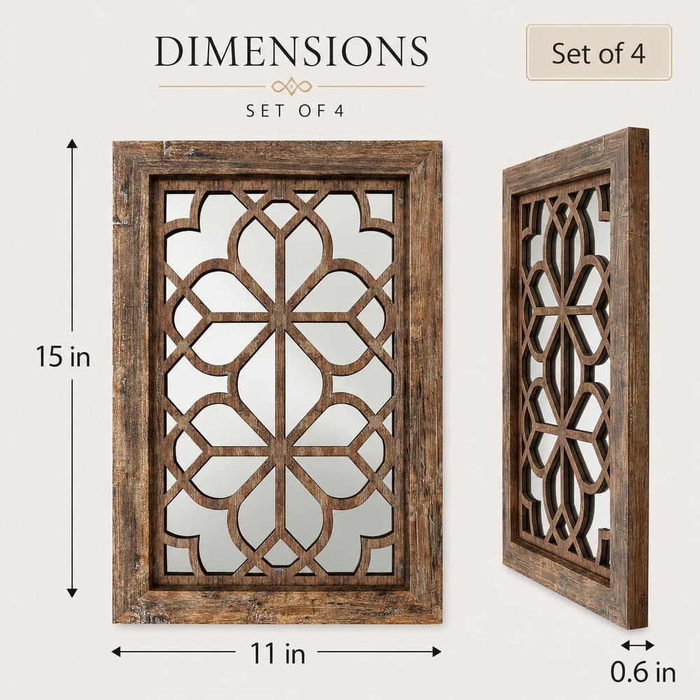 Set of 4 11x15 Inch Rectangular Shatterproof Maroon Decorative Wall Mirrors, ...