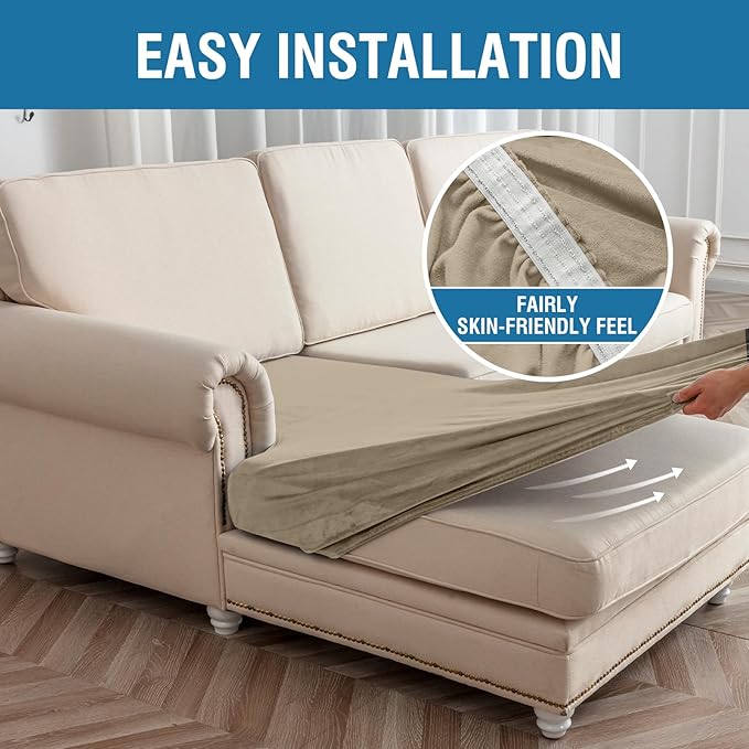 Couch Cover 6-Piece Elastic Velvet Couch Cushion Covers & Chaise Slipcovers - Image 5