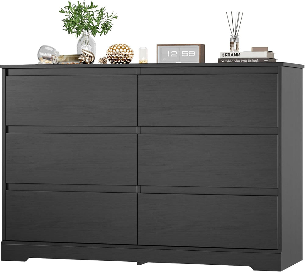 FOTOSOK Black Dresser for Bedroom, Modern 6 Drawer Double Dresser