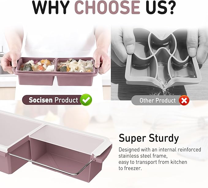 Silicone Freezer Tray with Lid Soup Freezer Container Molds with Steel - Image 4