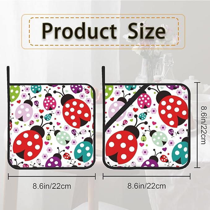 Ladybug Flower Pot Holder Set of 2, Heat Resistant Potholders Oven Hot Pads - Image 2
