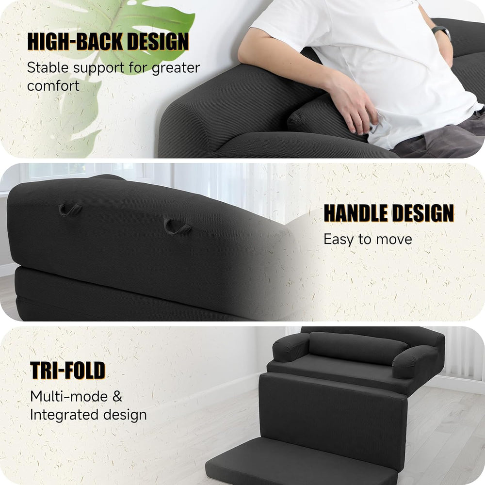 57.1" Trifold Boneless Couch for Living Room, Convertible Sofa Bed