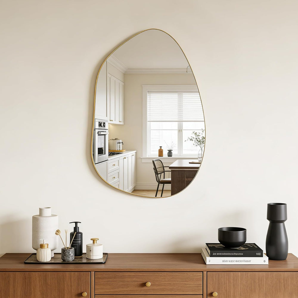 Irregular Asymmetrical Wall Mirror, 28x20 Inch Gold Bathroom Mirror