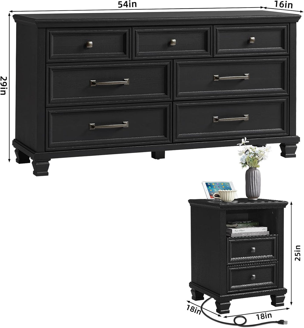 SAVOR LIFE Farmhouse Dresser and Nightstand Set of 2, Black