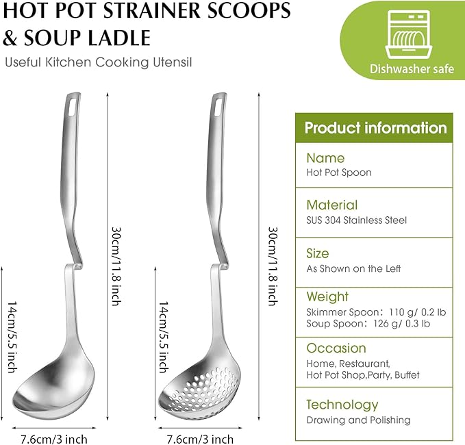 Patelai Hot Pot Slotted Ladle Set Stainless Steel Soup Ladle Strainer Scoops - Image 2