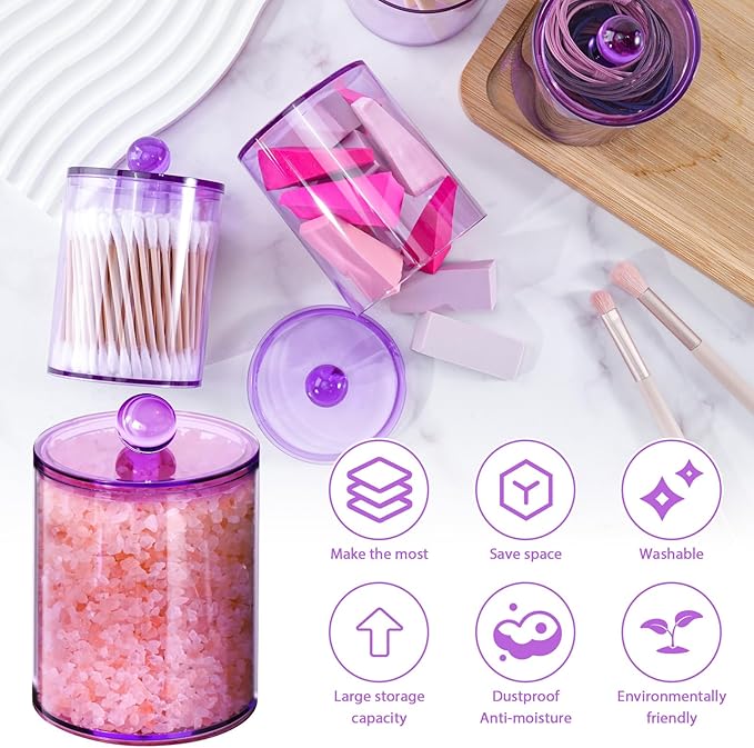 XIPENGKEJI 6 Pack Qtip Holder, Canister Apothecary Jar Set, Bathroom Jars - Image 3