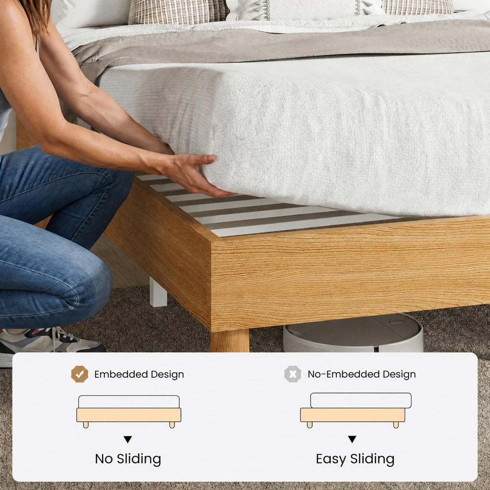SHA CERLIN Full Size Wood Platform Bed, 7.9" Under-Bed Storage, Natural