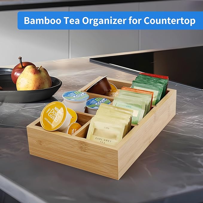 Wood Tea Bag Organizer with 6 Slots – Tea Bag Holder and Tea Organizer - Image 6