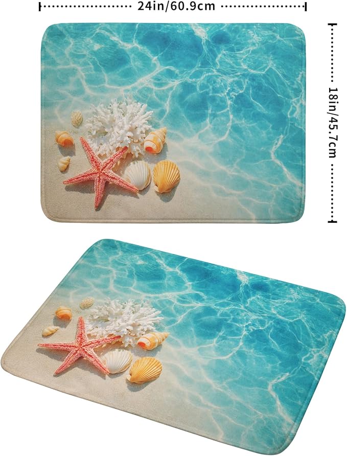 Giwawa Coastal Starfish Dish Drying Mat 18"x24" Ocean Blue Sea Coral Seashell - Image 2