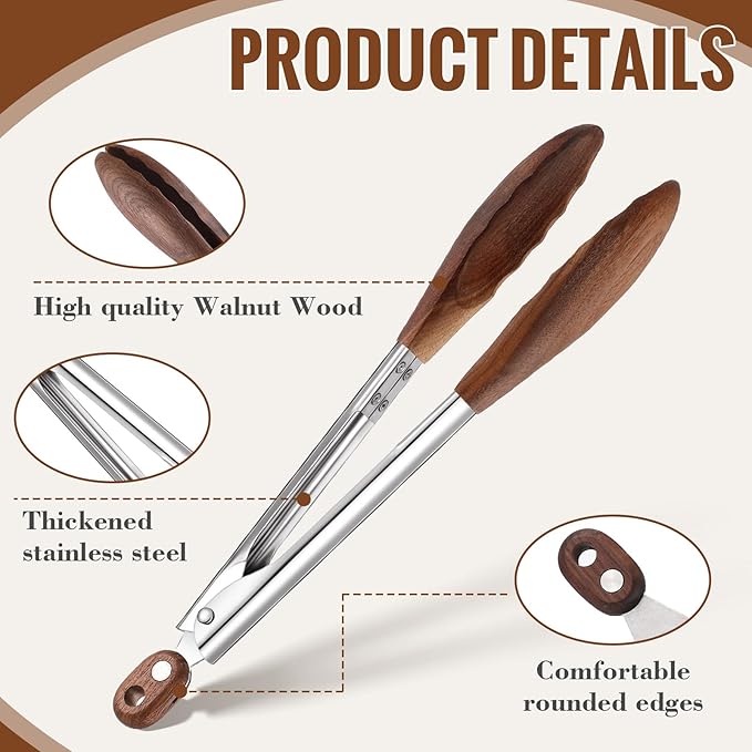 Baderke 2 Pcs Kitchen Tongs for Cooking Wooden Utensil Set Salad Tongs - Image 4