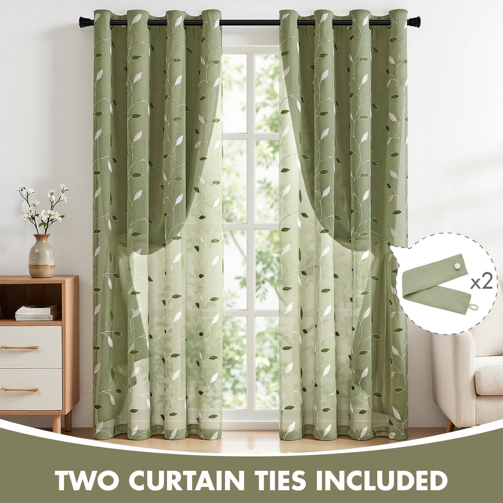 MIULEE Sage Green Double Layer Patterned Blackout Curtains 52" W x 84&qu...