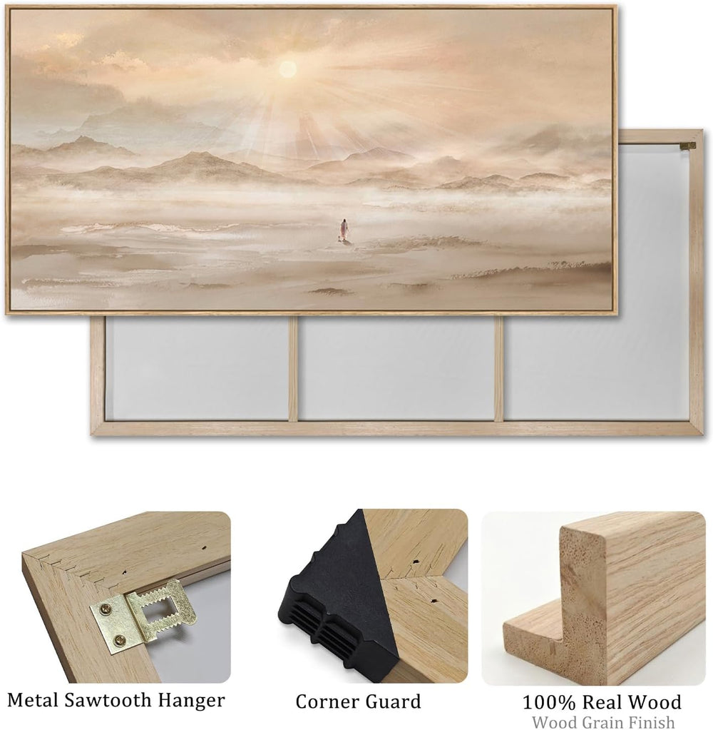 Extra Large Framed Christian Wall Art, Jesus Leaves the 99 Sheep, 28x57 In