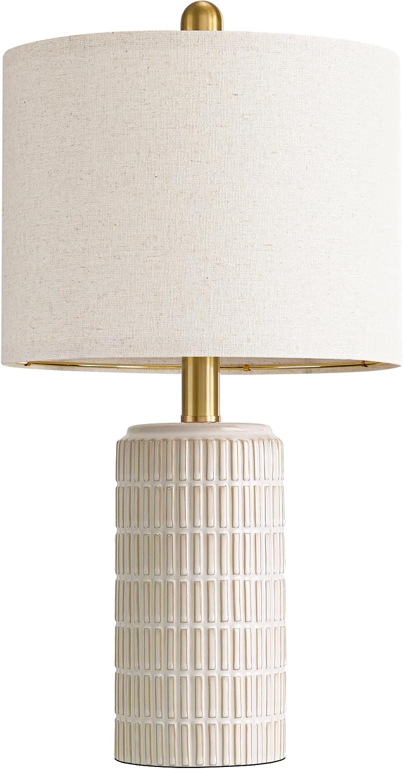 PoKat 21'' Modern Ceramic Table Lamp with Gift Box, White for Bedroom...