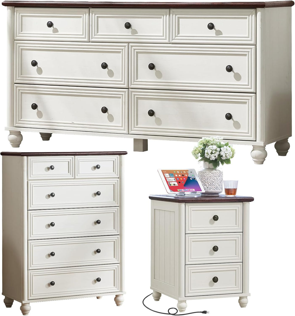 RWYHG Farmhouse Dressers & Night Stand Sets 3, Wood 54" Wide Dresser...