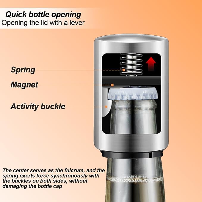 2PCS Beer Bottle Opener with Magnetic Cap, Automatic Stainless Steel One-Handed - Image 7