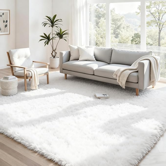 4x6 Area Rugs for Living Room Rug: Soft Fluffy Shag White Rugs for Bedroom by CarpetAddColortoYourLife