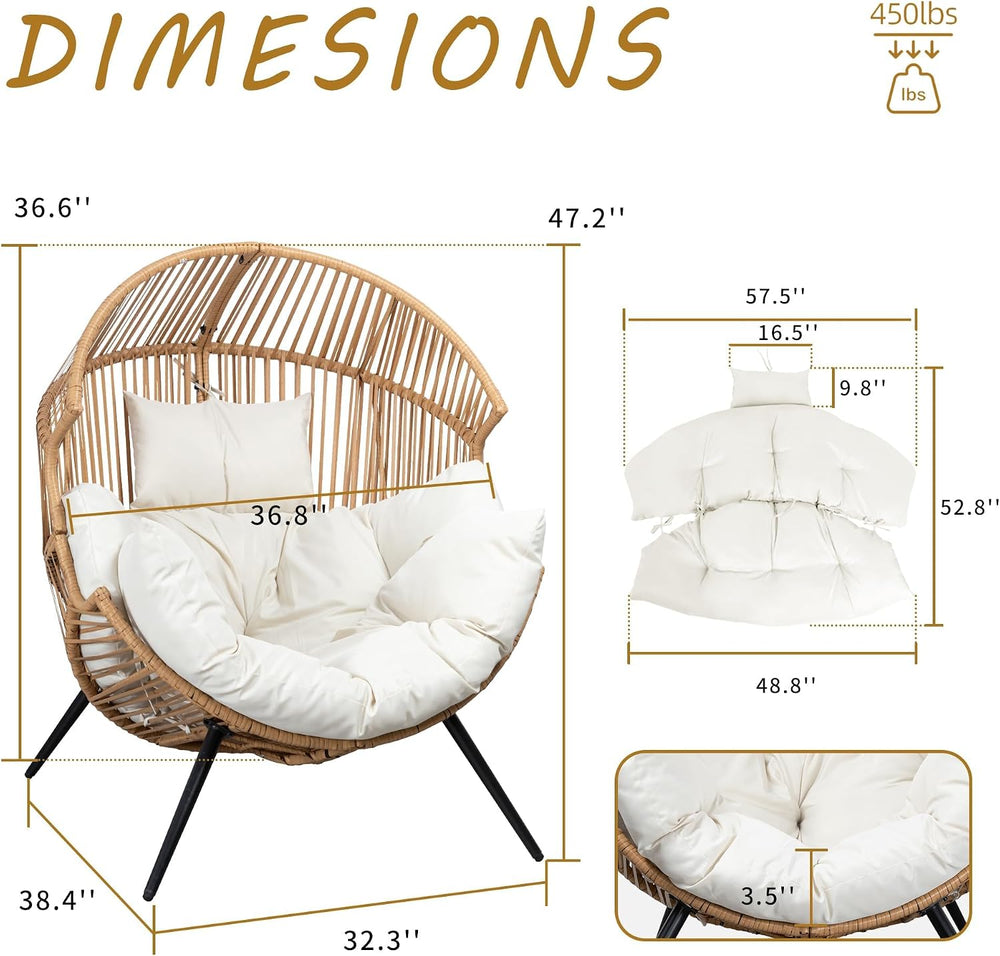 Outdoor Wicker Egg Chair with Pillow and Cushion Oversized Lounge Chairs