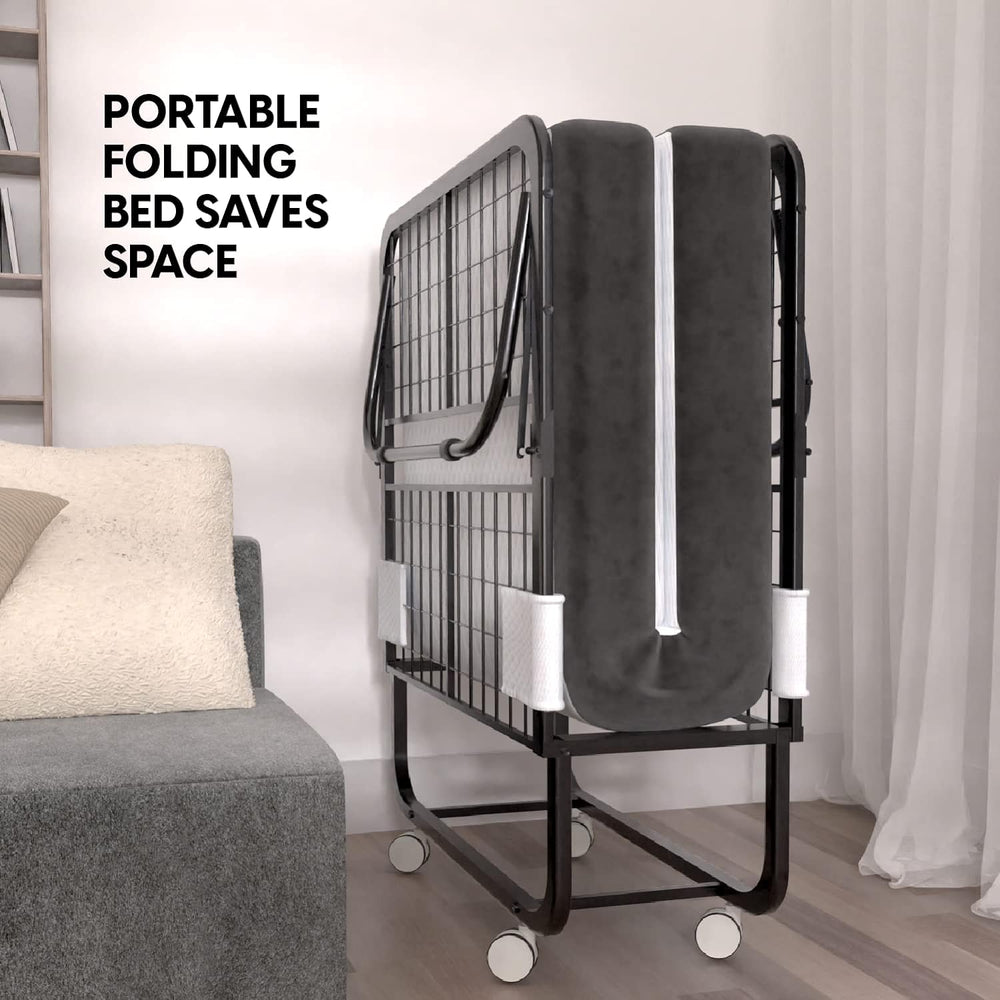 EconoHome Folding Bed with Mattress - 75x31 Cot Size Frame - Portable Rollawa...