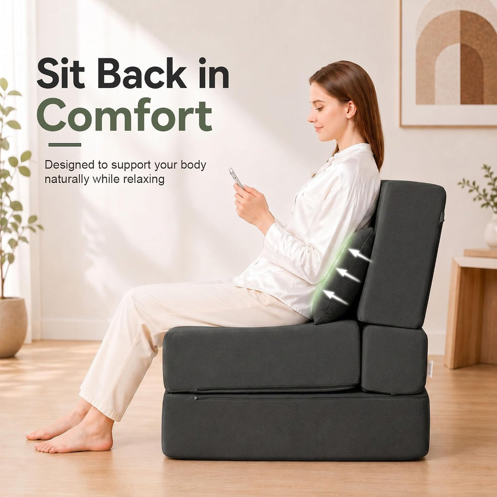 Folding Sofa Bed, Convertible Sleeper Chair, No Assembly, Black | Boneless So...