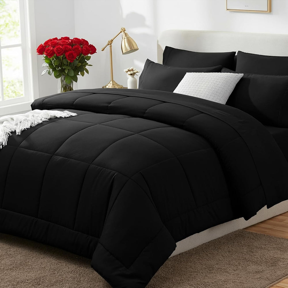 Full Size Comforter Sets Black - 7 Pieces Bed in a Bag