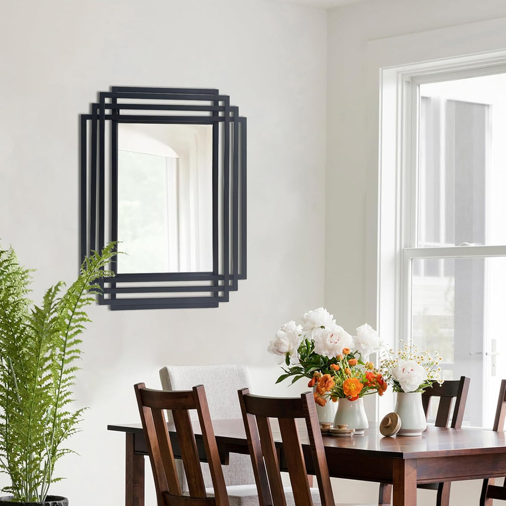 24"x18" Rectangle Decorative Mirror with Black Geometric Frame