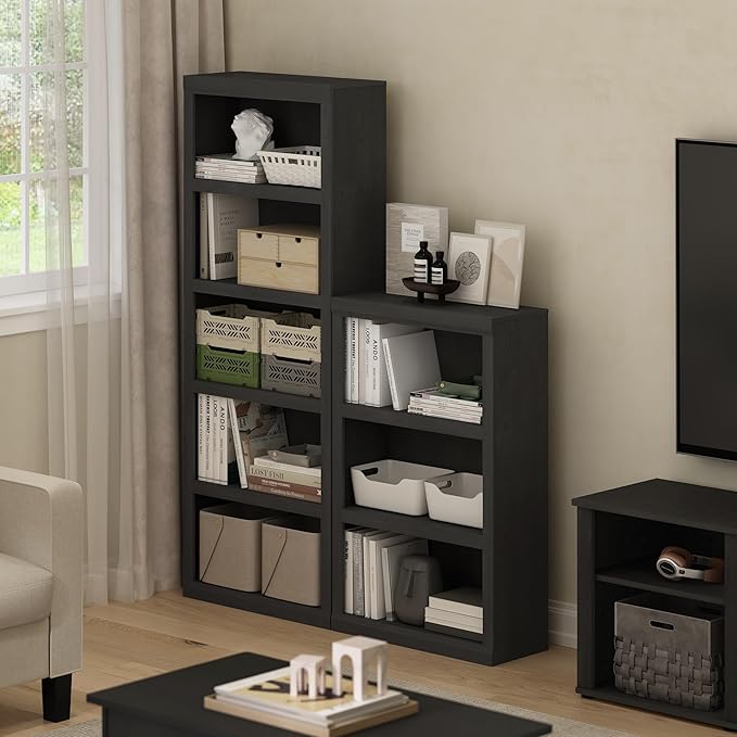 Furinno Rail 3-Tier Open Shelf Bookcase with Classic Style Edges, Blackwood