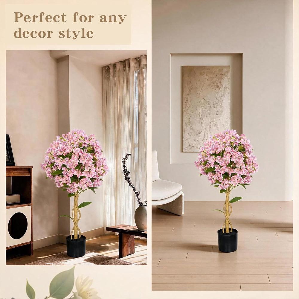 2 Pack Artificial Jasmine Flower Tree, 3FT Tall Faux Pink Potted Plant, UV Re...