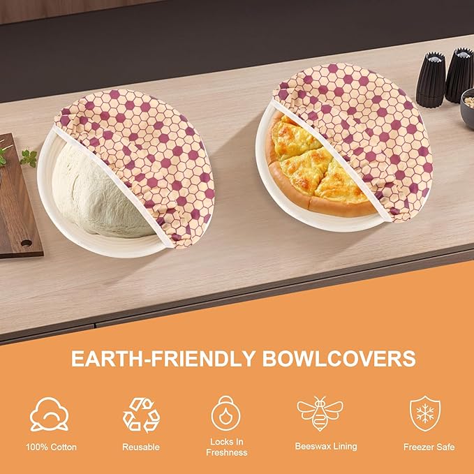 Reusable Bowl Covers for Bread Proofing（2 Large）- Cotton Beeswax Bowl Covers - Image 3