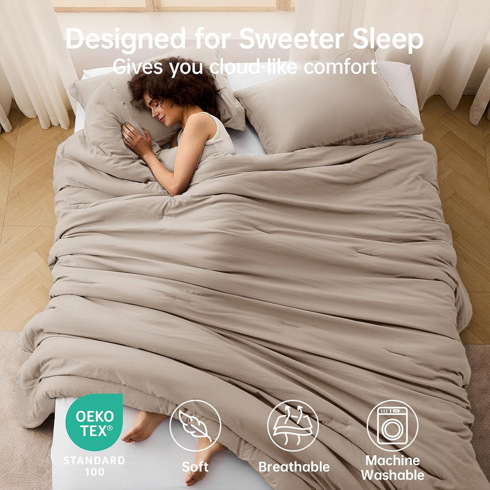 MUXHOMO Queen Comforter Set, 3-Piece All-Season Bedding, Dark Linen