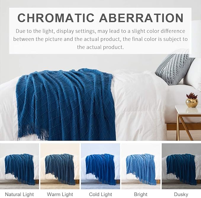 BOURINA Royal Blue Throw Blanket 60x80 Inches Throw Textured Solid Soft Sofa - Image 7