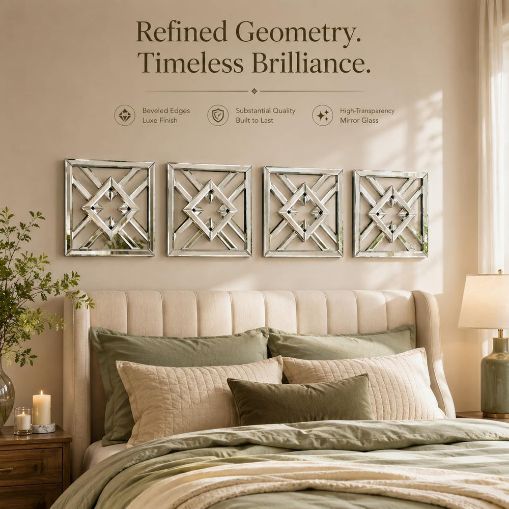 Square Decorative Wall Mirror 12 x 12 Inch, Silver Frameless Mirror Wall Deco...