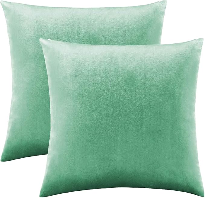 GIGIZAZA Mint Turquoise Velvet Decorative Throw Pillow Covers 20x20 - Image 2