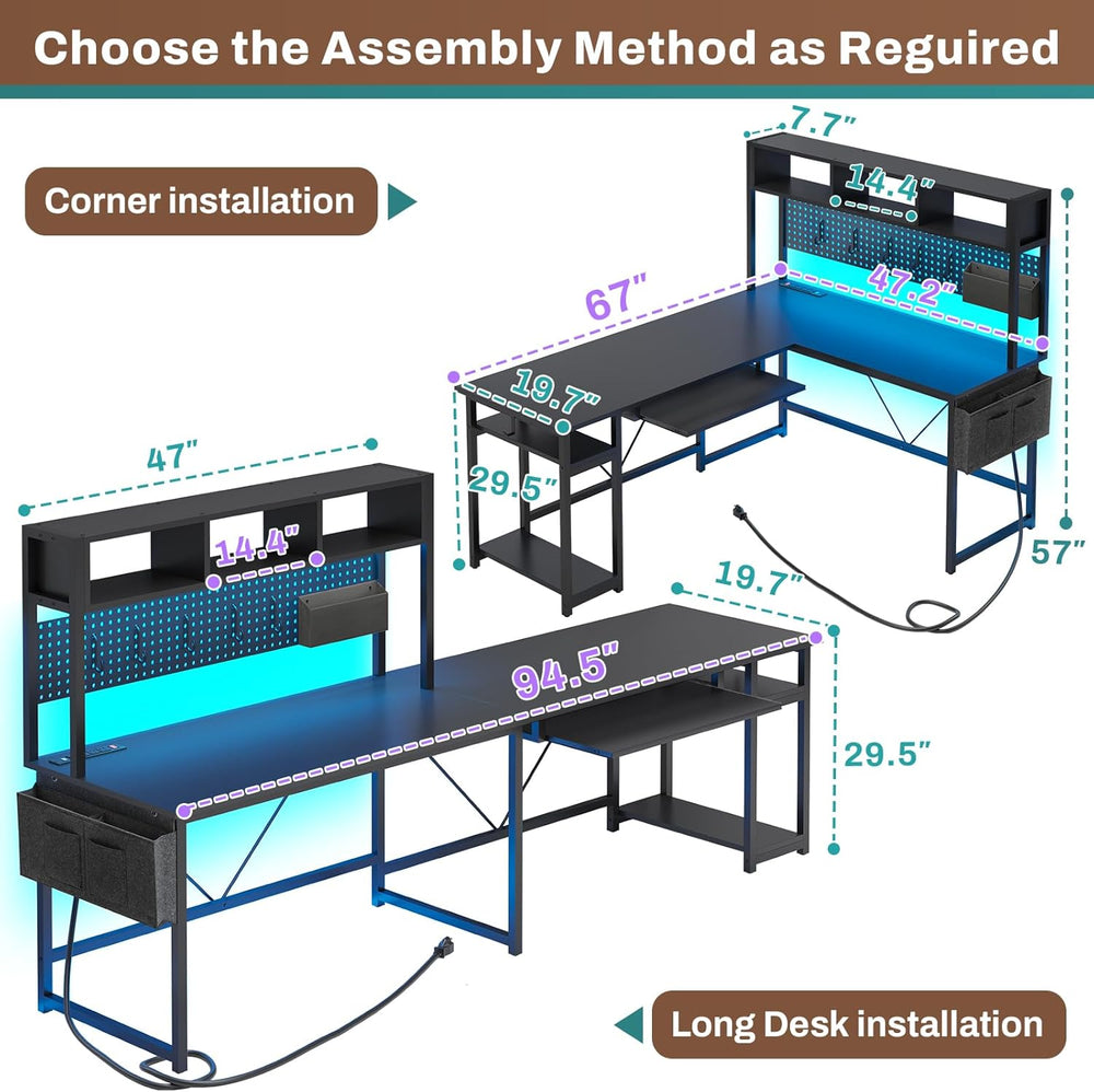 SEDETA L Shaped Gaming Desk, Reversible Computer Desk with Power Outlet and P...