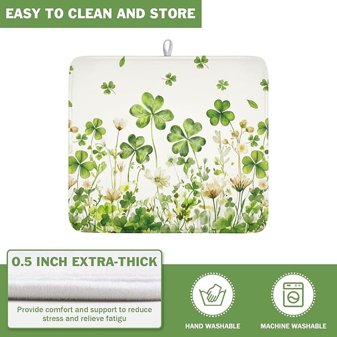 St Patrick's Day Dish Drying Mat 16 x 18 Inch Green Clover Dish Drainer Rack - Image 5