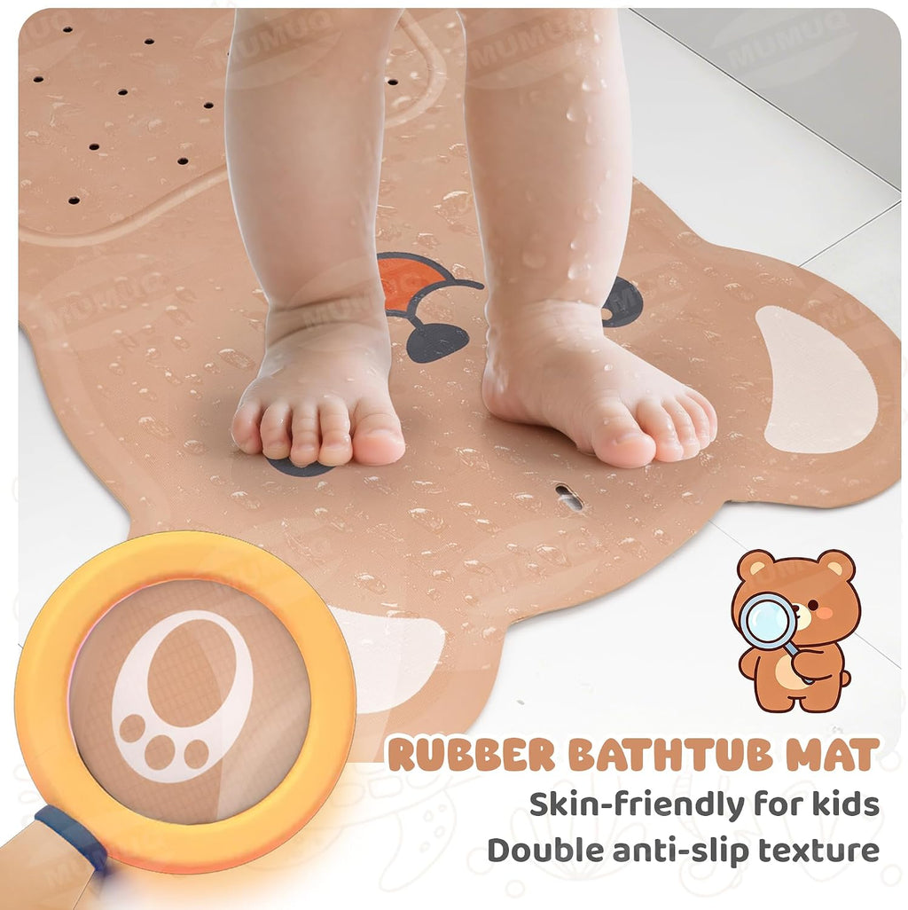 Kids Bathtub Mat Non Slip 30"x18" Soft Rubber Shower Mat for Kids | Baby Bath Mat for Tub, Bear Cartoon Design, 120+ Suction Cups, 40+ Drain Holes, Machine Washable Non-slip Tub Mat