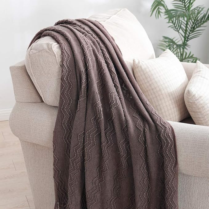 BOURINA Brown Throw Blanket 60x80 Inches Throw Textured Solid Soft Sofa Throw - Image 2