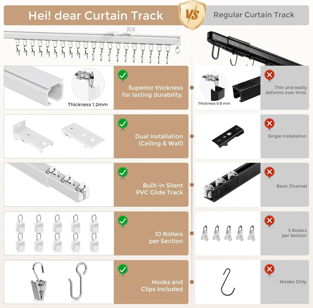 Ceiling Curtain Track White 6-9 ft Heavy Duty Ceiling/Wall Mount Rail