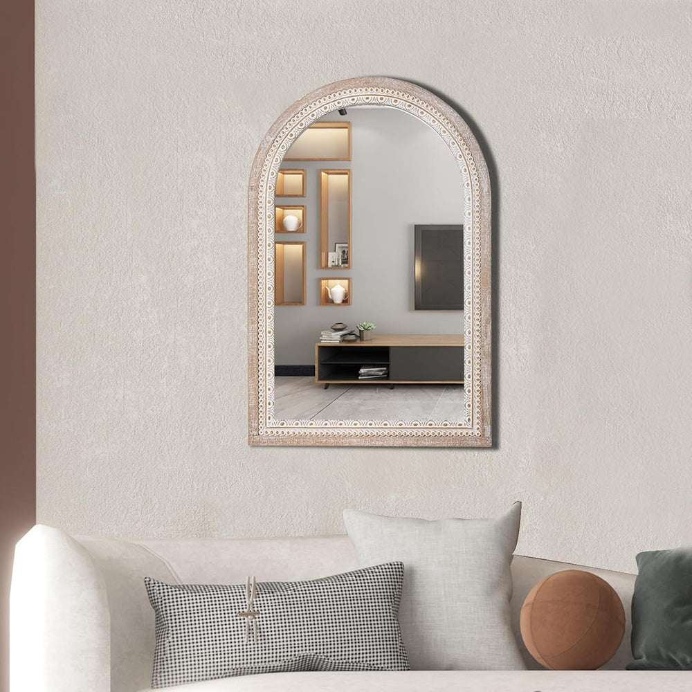 36x24 Inch Arched Mirror for Wall, Wooden Rustic Farmhouse Arch Mirrors
