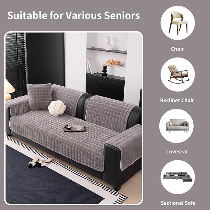 Velvet Couch Cover, Washable Sectional Sofa Cover, Anti Slip Sofa Slipcover - Image 6