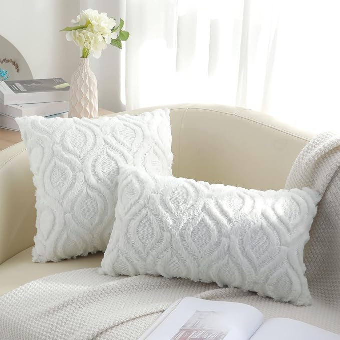decorUhome Throw Pillow Covers 22x22 Inch Set of 2, Soft Plush Faux Wool White - Image 9